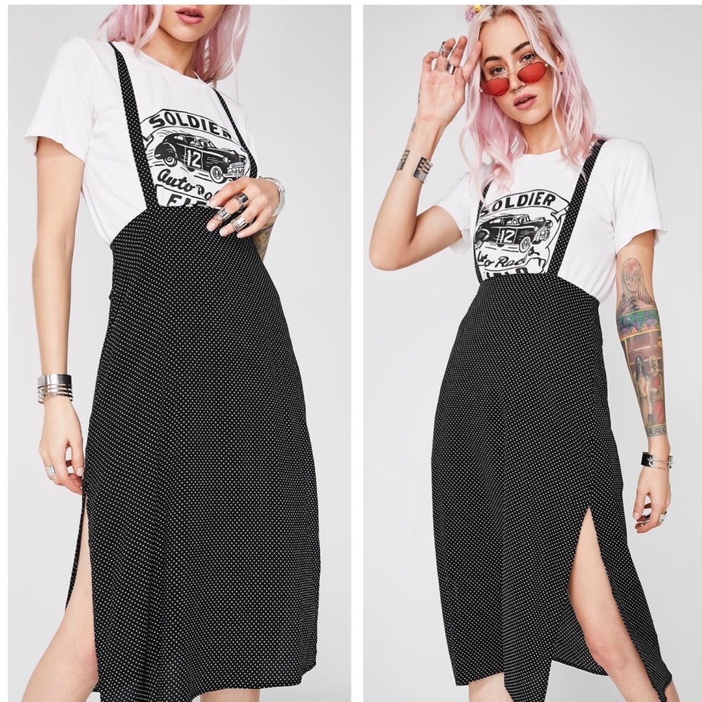 Honey Punch Polka Dot Suspender Dress Med